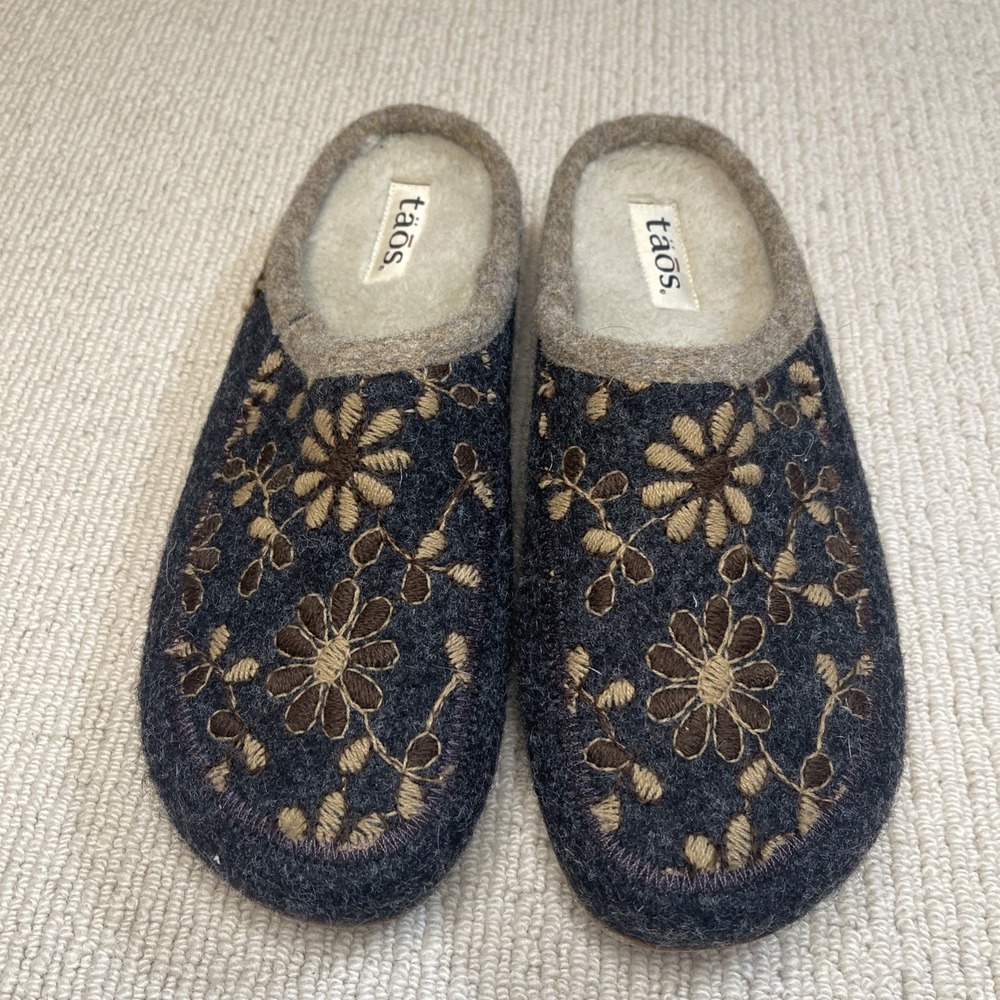 Taos Woolflower Floral Wool Slip-On Clogs Women's US 11 EU 42 Blue Slippers